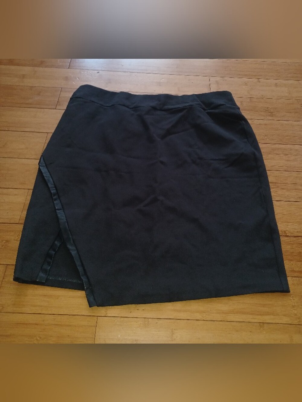 Susan Graver Ponte Knit Pull-On Skirt with Faux Leather Trim